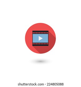 Modern movie icon, isolated on white background. Vector illustration with long shadow effect, eps 10.