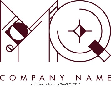 Logotipo moderno de MQ con un monograma dentro de un marco circular en estilo minimalista, ideal para la marca. El diseño muestra Formas abstractas con líneas limpias que enfatizan la elegancia y el profesionalismo.