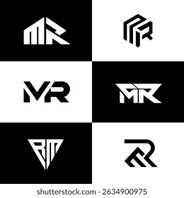 Modern MR initial logo collection with six creative monogram designs. Minimal, bold, and stylish templates perfect for branding, professional identity, and elegant corporate use.