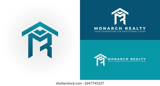 A modern MR monogram logo featuring a house motif, ideal for real estate and property development businesses. It is clean, professional, and symbolizes home and growth.