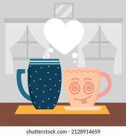 modern mugs and heart illustration design