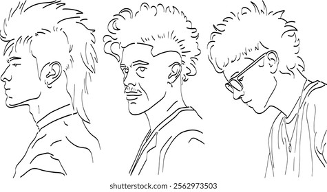 Modern Mullet Haircut Line Art, Vector Icon Logo Hand Drawn Black Line Doodle Illustration