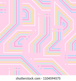 modern multi rainbow lines seamless pattern on pink