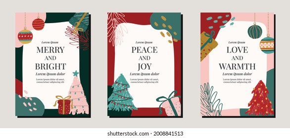 Modern multicolor christmas holiday illustration posts for invitations, posters, card, social media, advertising, promotion and marketing, elegant and abstract