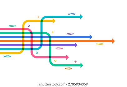 Líneas curvas multicolores modernas que forman flechas hacia adelante con Formas brillantes y Elementos de movimiento, ideales para el flujo de trabajo, el progreso, los caminos de dirección, infografías y Diseño gráfico creativo