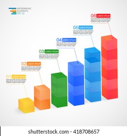 Modern multicolor vector 3D growing graph infographic for statistics,  analytics, marketing  reports, presentation and web design .