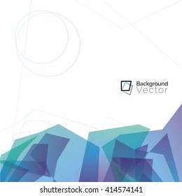 Modern multicolored cool tone (blue green and purple) polygon abstract background, border design with copy space