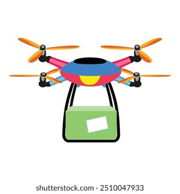 Modern multicolored quadcopter drone delivering a package, an illustration about modern delivery methods