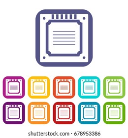 Modern multicore CPU icons set vector illustration in flat style In colors red, blue, green and other