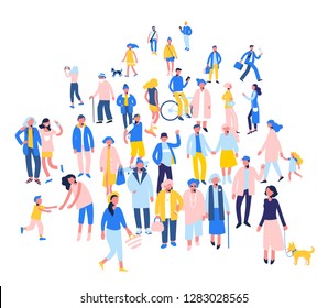 Modern multicultural society concept with crowd of people. Group of different people in community isolated on white background.