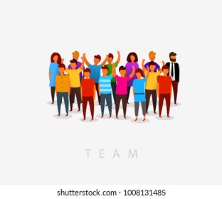 Modern multicultural society and team concept with people in flat style. Group of different people in community. Vector illustration