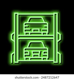 Vector moderno de la señal de la luz de neón del estacionamiento multinivel. ilustración moderna del estacionamiento multinivel