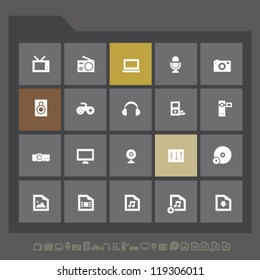 Modern multimedia icons for mobile devices and contemporary interfaces