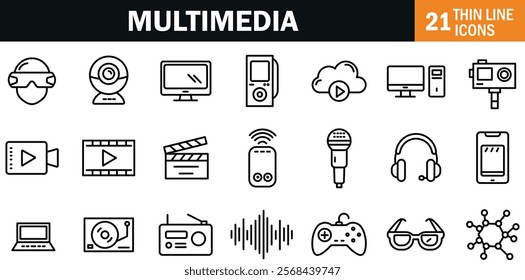  "Modern Multimedia Line Icon Representing Diverse Digital Media and Communication Technologies"