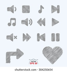 Modern multimedia player designs set in pencil sketch .