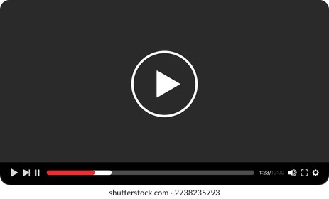 Modern multimedia video player interface with play button, streaming window and intuitive control panel. Online platform mockup, social media marketing, website design. Digital mobile entertainment