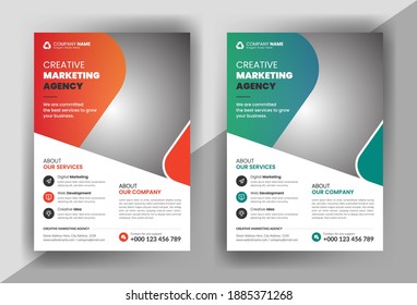 Moderno folleto multipropósito creativo de agencia de negocios de marketing y diseño de portada de folletos en una hoja de papel de tamaño 4 con forma creativa en una plantilla mínima con tipografía limpia y moderna.