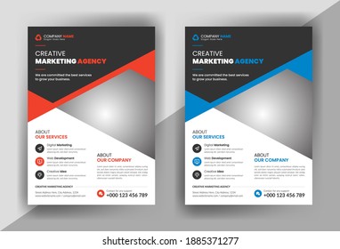 Moderno folleto multipropósito creativo de agencia de negocios de marketing y diseño de portada de folletos en una hoja de papel de tamaño 4 con forma creativa en una plantilla mínima con tipografía limpia y moderna.