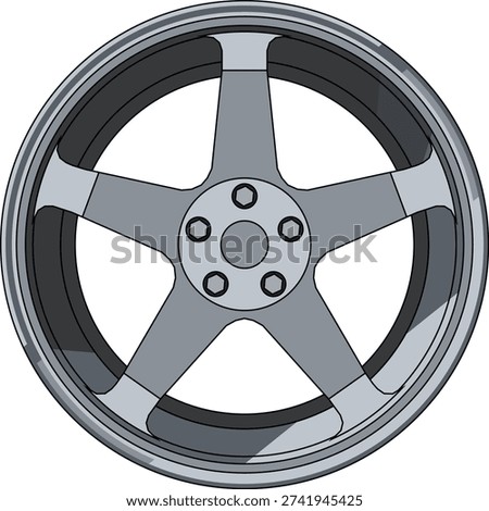 Modern multi-spoke performance wheel vector with metallic finish and realistic depth. Ideal for car customization presentations, auto detailing promotions, and vehicle modification graphics.