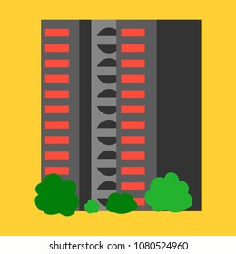 A modern multi-storey building with a complex design. The concept of construction. Vector illustration.