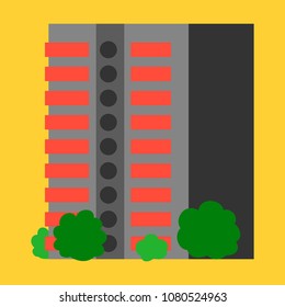 A modern multi-storey building with a complex design. The concept of construction. Vector illustration.