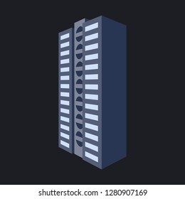 A modern multi-storey building with a complex design. The concept of construction. Vector illustration.