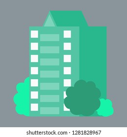 A modern multi-storey building with a complex design. The concept of construction. Vector illustration.