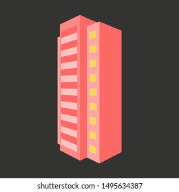 A modern multi-storey building with a complex design. The concept of construction. Vector illustration.