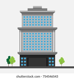 A modern multi-storey building with a complex design. The concept of construction. Vector illustration.
