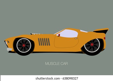 modern muscle car, side view, flat design style
