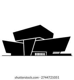 Modern Museum Gallery Architecture Vector Illustration Abstract Geometric Building Silhouette for Cultural Exhibition Center and Creative Arts Design