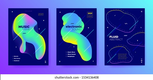 Modern Music Banner. Gradient Sound. House Festival. Multicolor 3d Flow Invitation. Neon Music Design. Futuristic Layout. Electro Festival. Green Abstract Background. Trendy Music Flyer.