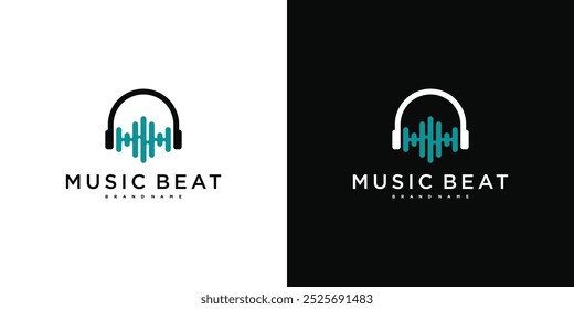 Modern music beat logo design. Premium Vector