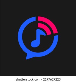 Modern music and chat bubble icon vector or music talk logo