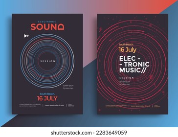 Modern music festival poster design with circle lines creates a dynamic effect. Electronic Sound Club party flyer.