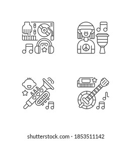 Modern music genres variety pixel perfect linear icons set. Dj sound editing machine. Customizable thin line contour symbols. Isolated vector outline illustrations. Editable stroke