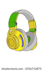 Modern music headset in yellow and green issolated on white