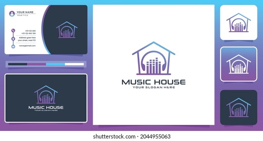 modern music house logo design and business card.gradient color, inspiration, studio music, element.