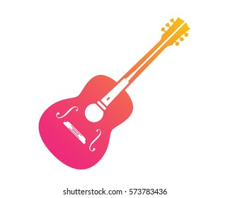 Modern Music Logo - Elegant Acoustic Guitar And Microphone Symbol