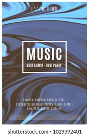 Modern music party poster. Colorful abstract background with marble effects.