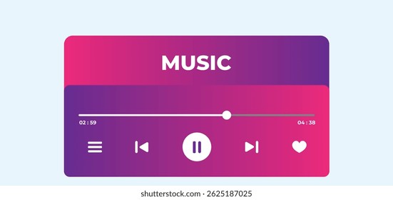 Modern music player UI with colorful layout and icon sets in silver, white, and black and white styles. Ideal for apps,streaming, and digital audio interface design.