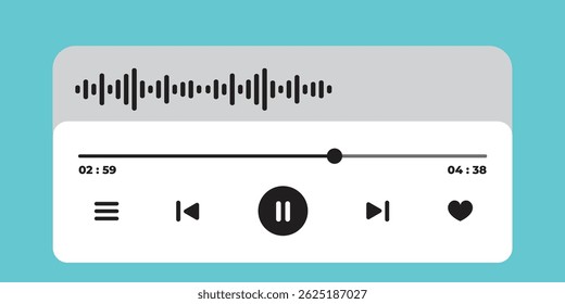 Modern music player UI with colorful layout and icon sets in silver, white, and black and white styles. Ideal for apps,streaming, and digital audio interface design.