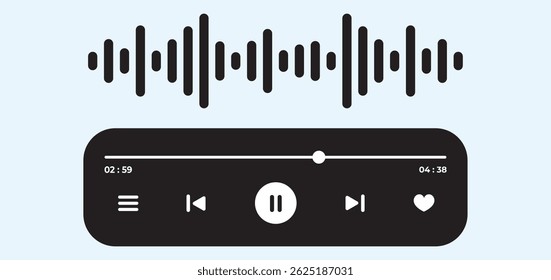 Modern music player UI with colorful layout and icon sets in silver, white, and black and white styles. Ideal for apps,streaming, and digital audio interface design.