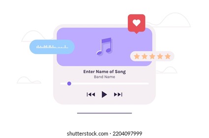 Modern music player ui design and audio media playback controls concept flat vector illustration.