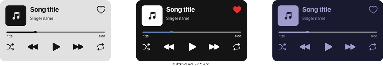 Interface de usuário do player de música moderna definida com telas de álbuns, listas de reprodução e perfis para design de aplicativos