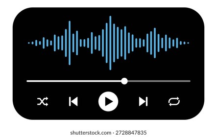 Vector de interfaz de usuario de reproductor de música moderno con forma de onda de audio, controles de reproducción y barra de progreso