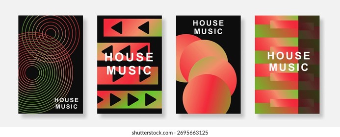 Conjunto de fondo de póster de música moderna. Plantilla de cubierta de sonido minimalista con diseño de forma geométrica degradada. Adecuado para club, fiesta, festival de música, volante, Anuncio de redes sociales. Ilustración vectorial