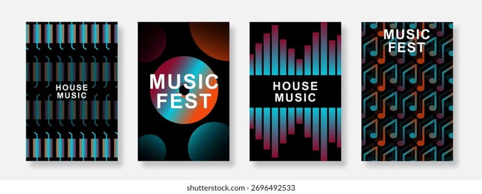 Conjunto de fundo de cartaz de música moderna. Modelo de cobertura minimalista com design geométrico gradiente. Adequado para panfleto, brochura, festa, festival, música, mídia social, banner. Ilustração vetorial