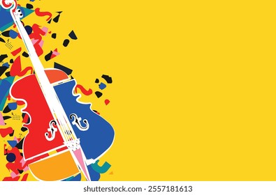 Modern music poster with cello on yellow background