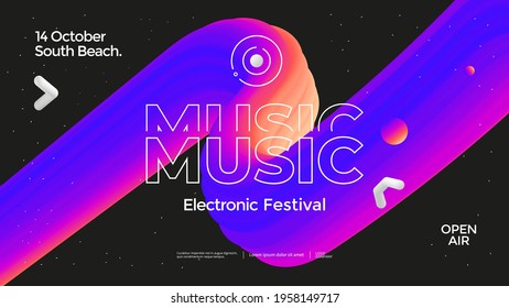 Modern Music poster design with colorful 3d line. Electronic Sound banner with abstract gradient shape.